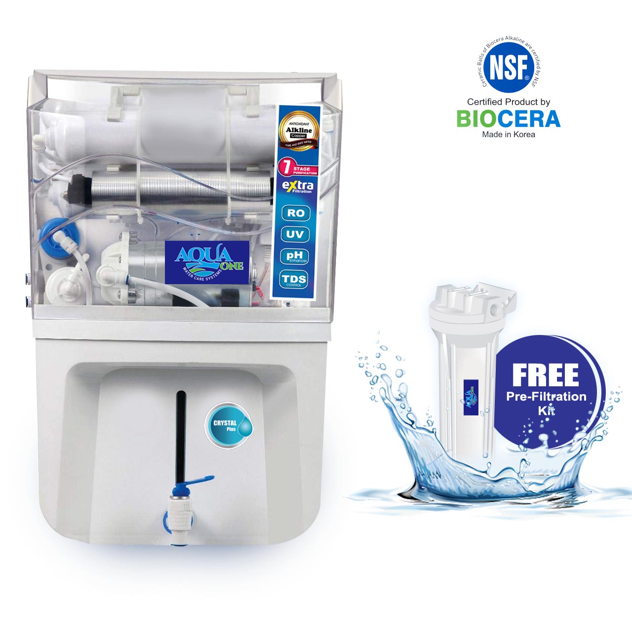 Aqua One CRYSTAL Plus Purification Technology: RO + UV + COPPER Alkaline Filter